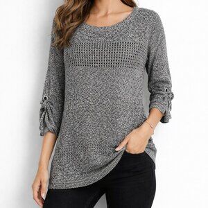New York & Company SOHO Black Gray Medium 3/4 Sleeve Sweater